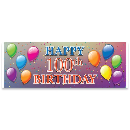 Signmission Happy 100th Birthday Banner Concession Stand Food Truck Single Sided B-96-30081
